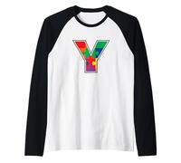 Monogram Y in Multi Color Puzzle Pieces V2 Raglan Baseball Tee
