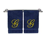 Monogrammed Hand Towel, Personalized Gift, 16 x 30 Inches - Set of 2 - Gold Embroidered Towel - Extra Absorbent 100% Turkish Cotton - Soft Terry Finish - for Bathroom, Kitchen and Spa - Script G Navy
