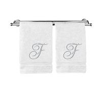 Monogrammed Hand Towel, Personalized Gift, 16 x 30 Inches - Set of 2 - Silver Embroidered Towel - Extra Absorbent 100% Turkish Cotton- Soft Terry Finish - For Bathroom, Kitchen and Spa- Script F White