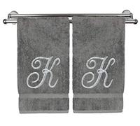 Monogrammed Hand Towel, Personalized Gift, 16 x 30 Inches - Set of 2 - Silver Embroidered Towel - Extra Absorbent 100% Turkish Cotton- Soft Terry Finish - for Bathroom, Kitchen and Spa- Script K Gray
