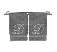 Monogrammed Hand Towel, Personalized Gift, 16 x 30 Inches - Set of 2 - Silver Embroidered Towel - Extra Absorbent 100% Turkish Cotton- Soft Terry Finish - for Bathroom, Kitchen and Spa- Script D Gray