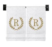 Monogrammed Hand Towels | Set of 2 | Genuine Turkish Cotton | Choose Any Letter | Wheat Laurel Design | Embroidered Modern Monogram | Personalized Towels | Monogrammed Towels