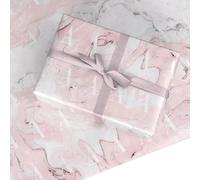Monogrammed Pink White Ink Marble Wrapping Paper Gift Wrap Large Roll (50cm x 3.6m)