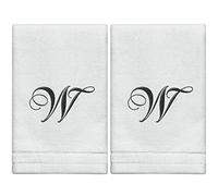 Monogrammed Towels Fingertip, Personalized Gift, 11 x 18 Inches - Set of 2- Black Embroidered Towel - Extra Absorbent 100% Cotton- Soft Velour Finish - For Bathroom/Kitchen/Spa- Initial W (White)