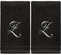 Monogrammed Towels Fingertip, Personalized Gift, 11 x 18 Inches - Set of 2 White Embroidered Towel - Extra Absorbent 100% Cotton - Soft Velour Finish - For Bathroom/Kitchen/Spa - Initial Z (Black)