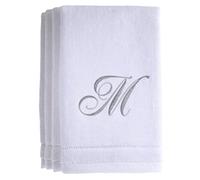 Monogrammed Towels Fingertip, Personalized Gift, 11 x 18 Inches - Set of 4- Silver Embroidered Towel - Extra Absorbent 100% Cotton- Soft Velour Finish - For Bathroom/Kitchen/Spa- Initial M (White)
