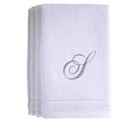 Monogrammed Towels Fingertip, Personalized Gift, 11 x 18 Inches - Set of 4- Silver Embroidered Towel - Extra Absorbent 100% Cotton- Soft Velour Finish - For Bathroom/ Kitchen/ Spa- Initial S (White)