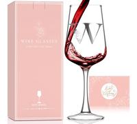 Monogrammed Wine Glass Gifts for Women - Personalized A-Z Wine Glasses with Gift Box & Greeting Card | Custom Mothers day, Anniversary, Birthday Gifts for Her, Mom, Wife, Best Friend, Sister,Woman (W)
