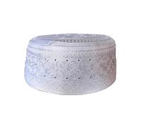 MONOJLY Cotton Embroidery Turban Hat for Men Breathable Islamic Kufi Prayer Hat EID RamadanHijabs Arabian Skull Hat White