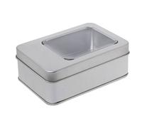 MONOJLY Rectangular Tinplate Storage Box with Half Clear Window Lid Metal Tin Can Boxes for Lip Gloss Watercolor Jewelry Makeup