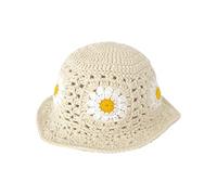MONOJLY Summer Sunproof Crochet Bucket Hat Ladies Spring Commute Camping Fisherman with Flower Pattern for Girlfriend Beige