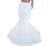 MONOJLY Women Layered Fishtail Petticoat Underskirt Hoopless Tulle Bridal Crinoline Slip White