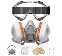 MONOJOY Face Mask with A1P2 Certified Filter, Safety Reusable Dust Respirator Masks for Sanding, Spray Painting, Chemical, DIY, Includes Protective Glasses & 10 Replacement Filters