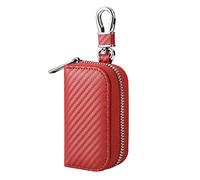MONOJOY Faraday Pouch for Car Keys, Car Key Signal Blocker Case, Faraday Bag and Box Combination, Leather Anti Theft RFID Blocking Box, Keyless Remote Control Smart Fob Cage with Hook (Red)