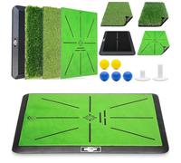 MONOJOY Golf Hitting Mats with Golf Tees Practice Indoor 3 PCS Replaceable Outdoor Golf Putting Chipping Artificial Dual Turf Training Mats Velvet Practice with No-Slip Heavy Duty Rubber Base