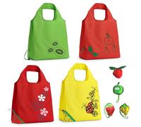 MonoKeriiy 4PCS Reusable Shopping Bags Foldable Carrier Bags Large Grocery Totes Water-Resistant Fruit Pattern with Drawstring Pouch for Adults Women Supermarket Travel Events Novelty Accessories Set