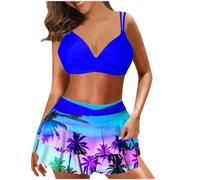 Monokinis for Women 2 Piece Hawaiian Tropical Print Swim Cami Bra and Ruffles Skirts Bathing Sets Beachwear