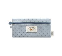 Monolike Happy and Lucky Candy Dot pen case, Blue - Slim Corduroy Style Cotton Pen Pouch, Cute Aesthetic Pastel Stationery Organizer for Office