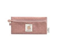 Monolike Happy and Lucky Candy Dot pen case, Pink - Slim Corduroy Style Cotton Pen Pouch, Cute Aesthetic Pastel Stationery Organizer for Office