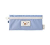 Monolike Happy and Lucky Flat Pencil Case, Pale Blue - Slim Water-Resistant Nylon Pen Pouch, Aesthetic Pastel Stationery Organizer for Office