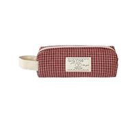 Monolike Unmatched Friends Fabric Check Block Pencil Case, Vintage red - Aesthetic Gingham Pastel Desk Organizer, Soft Padded Makeup Brush Case, Trendy Minimalist Stationery Pouch