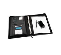 Portfolio Ringbinder A4 Black 2827 | Leather look writing case with calculator and pad for documents and notes