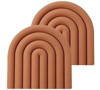 monomono Colorful and Functional Silicone Trivets for Hot Pots and Pans - Trendy and Heat Resistant Pot Holders for Countertop, Hot Pads, Multi-Purpose Trivet Mats, Spoon Rest (Muted Orange, Set of 2)