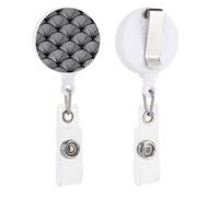 Mononchrome Geometric Grey Scales Pattern Retractable Badge Holder Reel Clip ID Card Holder for Doctor Nurse Student Office Worker