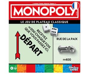 Monopoly classique, jeu de société de plateau, avec boîte de rangement et pions grand format, 2 a 6 joueurs, version FR, des 8 ans,