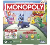 Monopoly Junior 2 in 1 Square (2026 Edition), Board Game, Reversible Board, 2 to 4 Players, 20 Min, French Version, from 4 years old