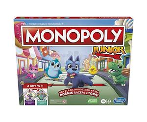 Monopoly Junior Board Game 2-Sided Board, 2 Games in 1, Ages 4+, 2-6 Players, Polish Version