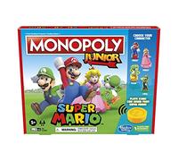 MONOPOLY Junior Super Mario Edition Board Game, Fun Kids' Game Ages 5 and Up, Explore The Mushroom Kingdom as Mario, Peach, Yoshi, or Luigi