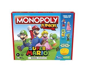 MONOPOLY Junior Super Mario Edition Board Game, Fun Kids' Game Ages 5 and Up, Explore The Mushroom Kingdom as Mario, Peach, Yoshi, or Luigi