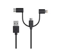 Monoprice 118789 Apple MFi Certified USB to Micro USB + USB Type-C + Lightning Charge And Sync Cable - 3 Feet - Black