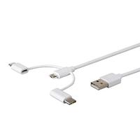 Monoprice 3-in-1 Multiport USB to USB Micro-B + USB-C + Lightning Charging Cable - 3 Feet, White - Essential Series