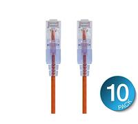 Monoprice Cat6A Ethernet Patch Cable - Snagless RJ45, 550Mhz, 10G, UTP, Pure Bare Copper Wire, 30AWG, 10-Pack, 7 Feet, Orange - SlimRun Series