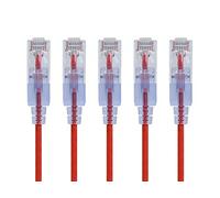 Monoprice SlimRun Cat6A Ethernet Patch Cable - Network Internet Cord - RJ45, Stranded, UTP, Pure Bare Copper Wire, 30AWG, 2 Feet, Red, 5-Pack