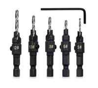 MonoSora 10 Pcs HSS Countersink Drill Bit Set 82° Angle 1/4 Inch Hex Shank for Woodworking Screws #5#6#8#10#12 Includes Hex Wrench Gold Silver