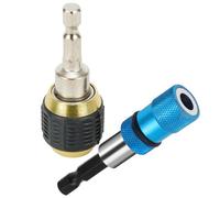 MonoSora 2pcs 60mm Carbon Steel Keyless Drill Chuck Quick Change Adapter Converter with 1/4 Inch Hex Shank for Power Tools, Gold Black/Blue