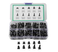 MonoSora 4 Pin Momentary Contact Miniature Tactile Switch Kit with 10 Types Black Push Button Through Hole Mount 200pcs for Electronics and Appliances, Organised Storage Box