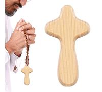 Monozoz 10 CM Small Wood Comfort Crosses, Handmade In Bethlehem Handcrafted Wood Crucifix, Comfort Holding Pocket Palm Worry Handheld Wooden Cross In Pouch, Ideal Christian Prayer Cross