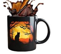 Monozoz Black Cat Coffee Mug Ceramic | Halloween Pet Spooky Season Cup | Cup Festive Mug for Kids Work Women Friends Juice Men Milk Adults Beer