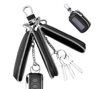 Monozoz Car Double Zipper Key Pack - Portable Car Key Case,Transparent Key Fob Protector Holder Keyring, PU Leather Car Remote Key Bag for Coin