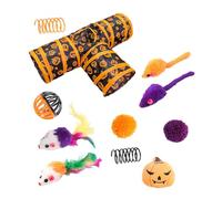Monozoz Cat Tunnel Set 3 Way Interactive Cat Toys Set - Interactive Kitten Play Bell Ball - Foldable Cat Tunnel Feather Spring Ball Mouse for