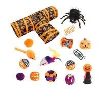 Monozoz Cat Tunnel Toys Set 3, Halloween Cat Channel Toys Set, Interactive Kitten Play with Bell Ball, Foldable Cat Tunnel Feathered Spring Ball Mouse