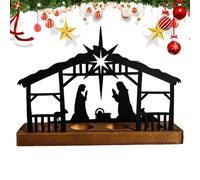Monozoz Christmas Candle Holder,Nativity Scene Metal Candlesticks - Decorative Candle Stand, Holiday Candle Holder with Wood Base for Dining Tables, Bookshelves