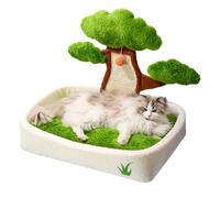 Monozoz Pet Beds for Cats | Pine Tree Potted Cat Nest with Plush Ball and Scratching Pad - Removable Washable Nest for Pet Sleeping House Winter Car Bedroom Living Room