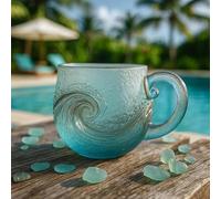 Monozoz Sea Glass Wave Mug - 10oz/300ML Handmade Uniquely Sea Inspired Drinking Cup - Textured Beach Theme Mug for Tea, Wine, Handcrafted Seas Inspired Drinkware Gift for Oceans Lovers