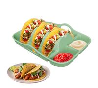 Monozoz Taco Tray | Silicone Rack Taco Stand with Dividers | Reusable Bar Serving Plates with Dipping Sides Party Supplies for Picnic Camping Tuesday Home Kitchen