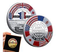 Monozoz World War 2 Nor ma ndy D-Day 70th Anniversary Victory WW2 Commemorative Coin, Royal Marines Commando Me morabilia Set Of 2 Silver Spoof Challenge Co ins